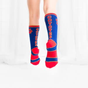 blue and red crew socks