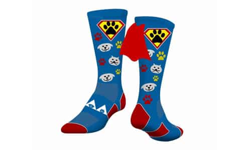 custom socks created by spirit sox usa (these are made with superhero capes on them)