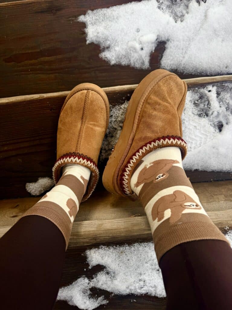 custom fuzzy winter socks brown and white