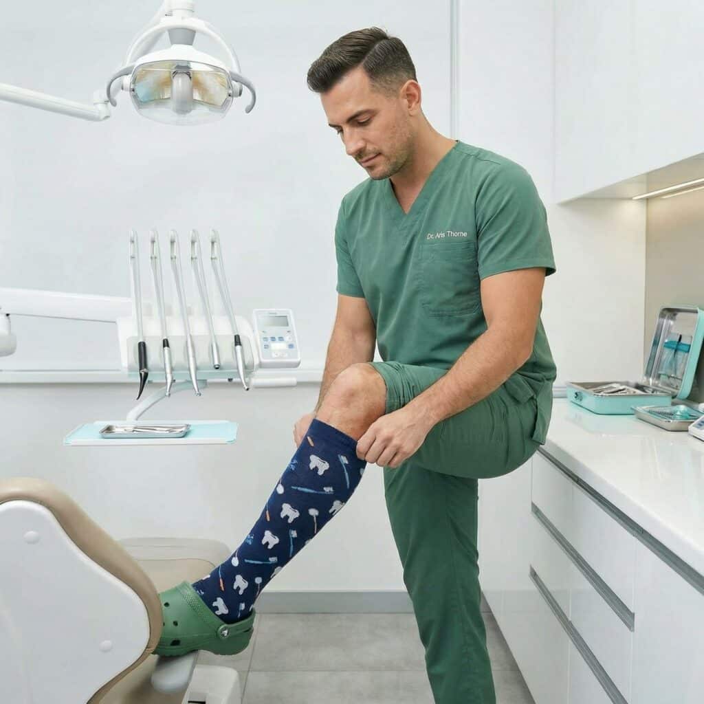 someone pulling up knee-high custom compression socks