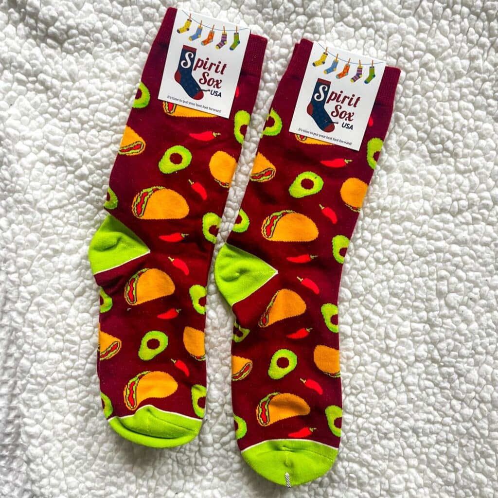 custom socks with taco and guacamole