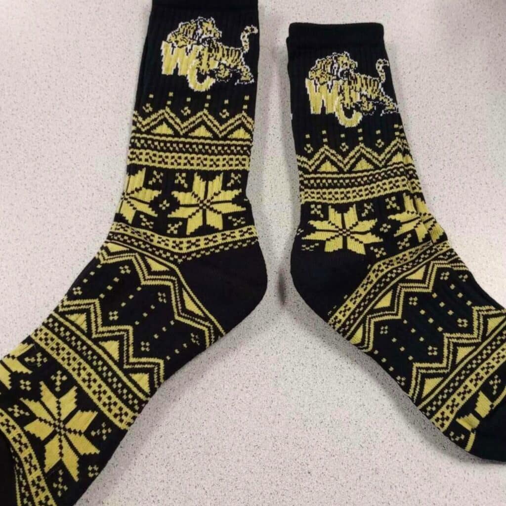 custom black long knitted socks with fair isle patterns for christmas