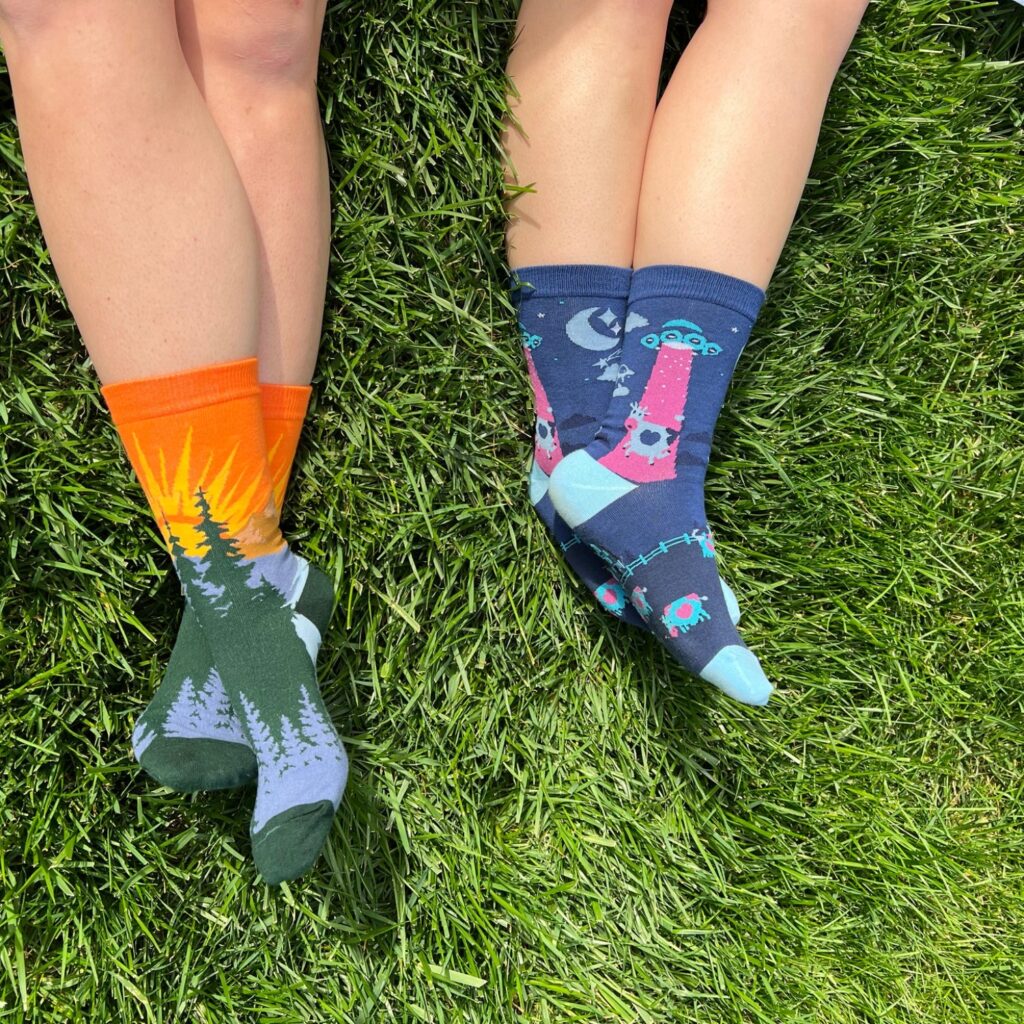 custom socks as trade show giveaway from spirit sox with camping images