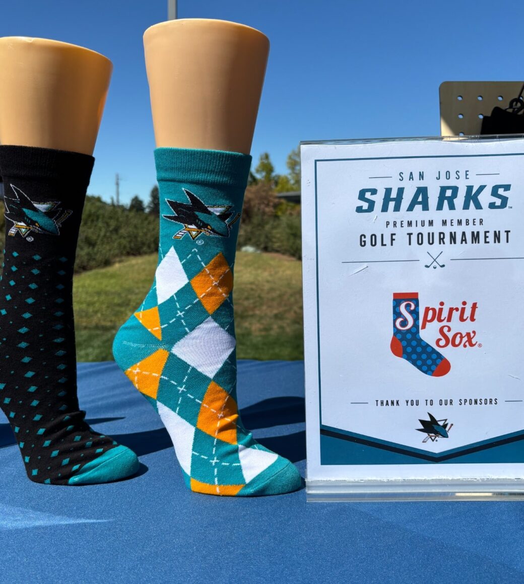 spirit sox custom socks for events with sharks branding and logo