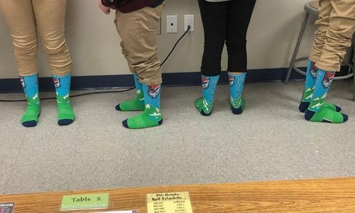 Lincoln Charter School sporting their Spirit Sox USA custom socks