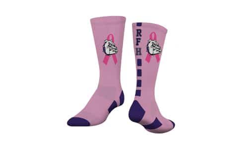 bulldog-themed team socks created in honor of breast cancer awareness